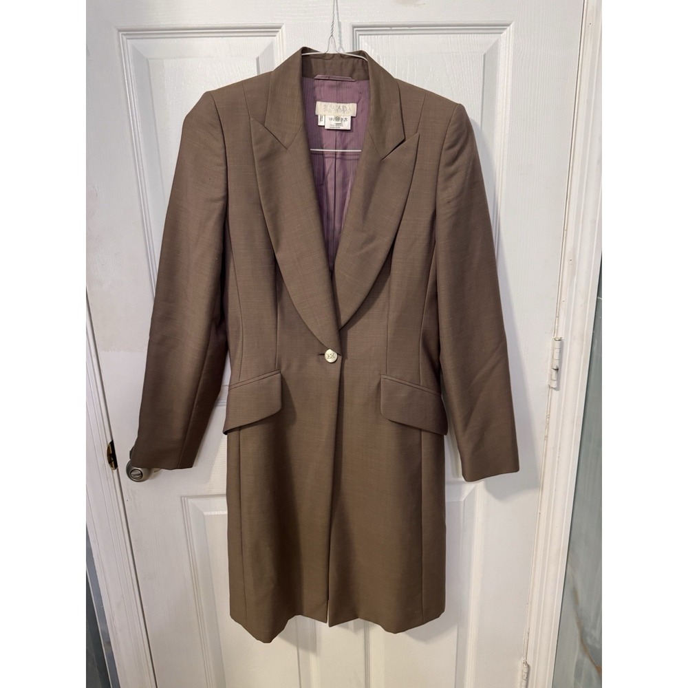 Vintage ESCADA Margaretha Ley Longline Blazer Coat Women's 34 Wool Mohair Brown